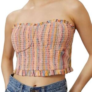 Anthropologie x Pilcro smocked rainbow strapless crop corset top size small NWOT